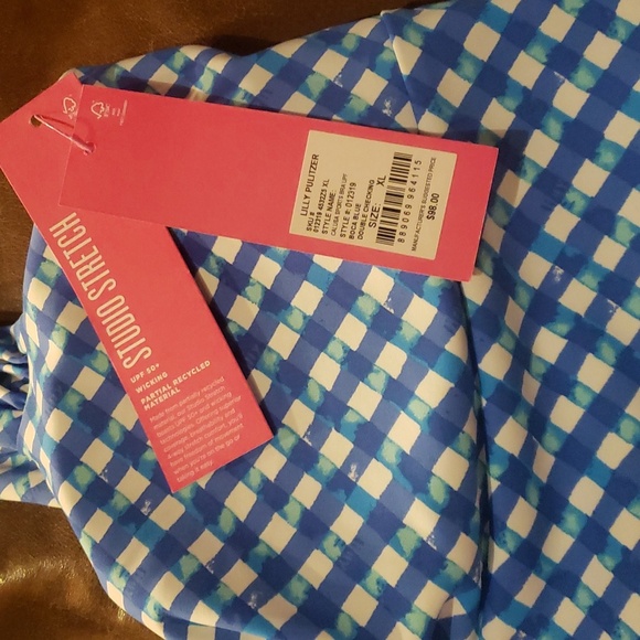 NWT Lilly Pulitzer Calusa Sports Bra UPF 50 Boca Blue Double Checking XL - Picture 6 of 6
